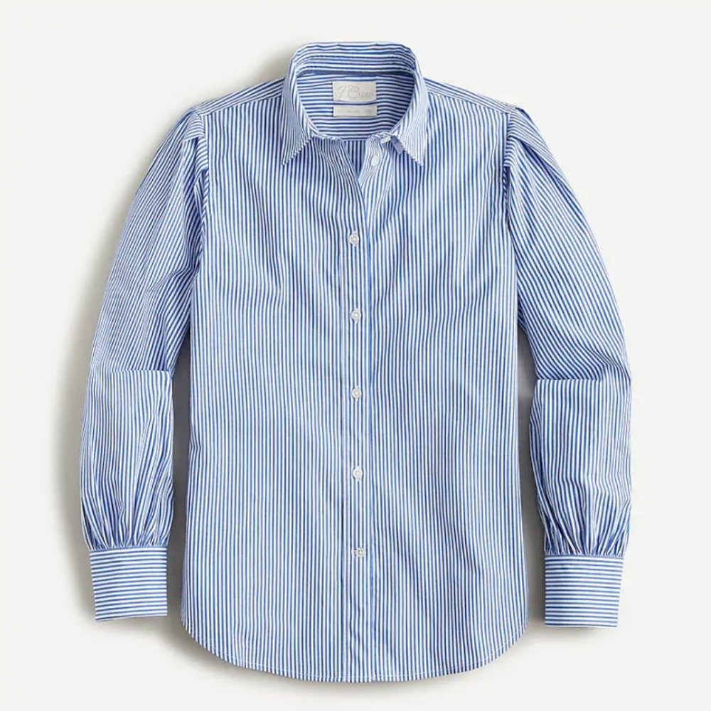 💙 NEW J. Crew Blue Striped Puff-Sleeve Shirt 22 - Picture 2 of 8